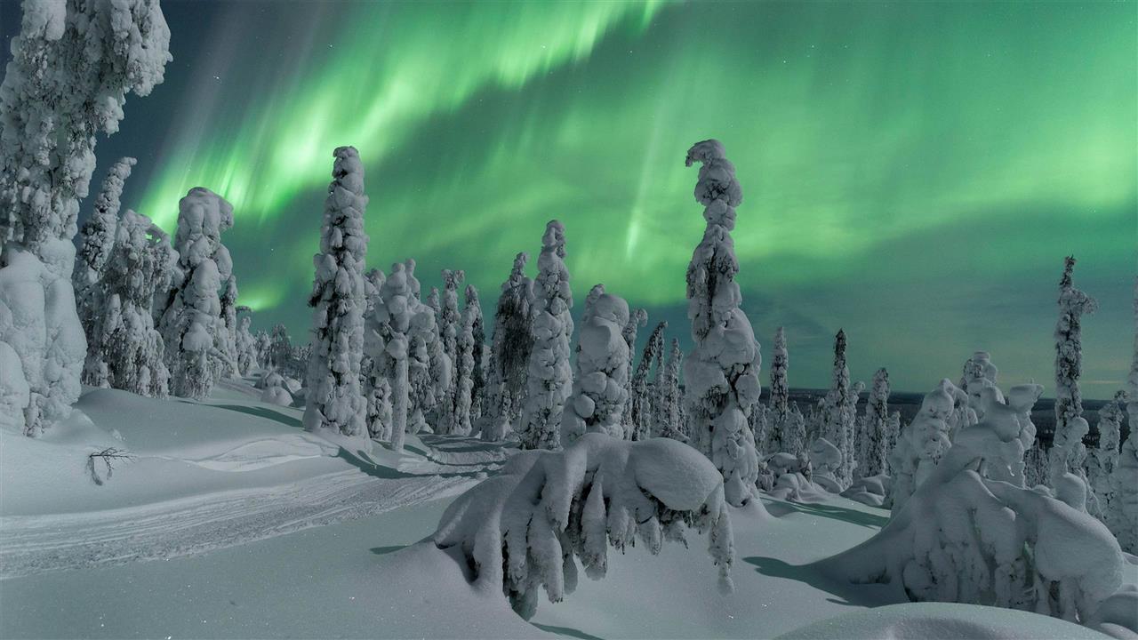 Winterlandschaft mit Nordlicht in Finnland